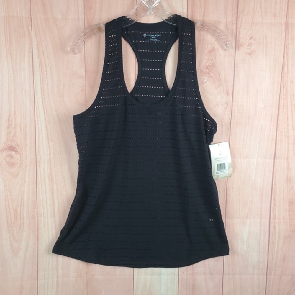 Stonewear Designs Drishti Tank Top Womens Small Black‎ Stretch Eyelet Racerback